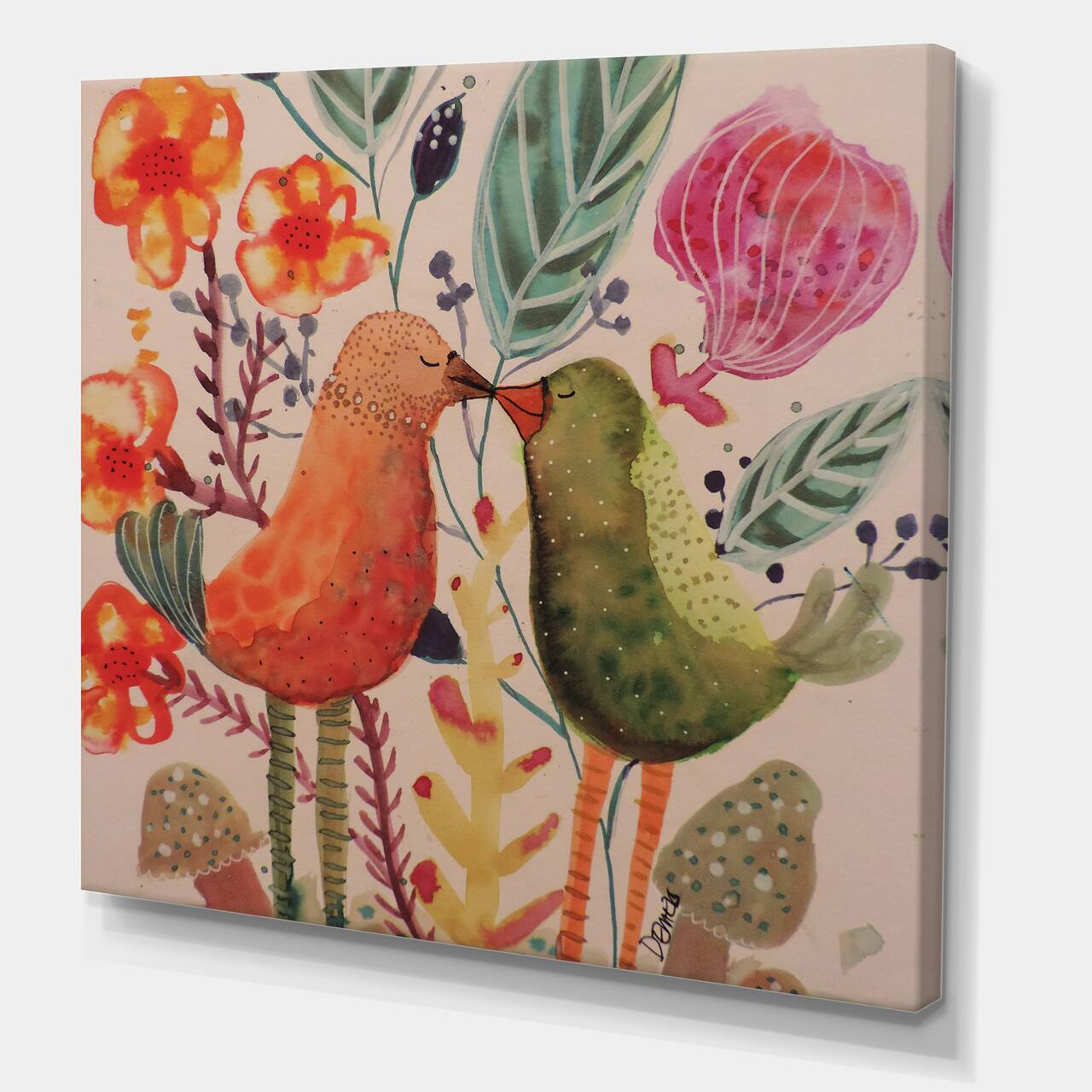 Designart - Smiling Bird Kiss - Cottage Canvas Artwork